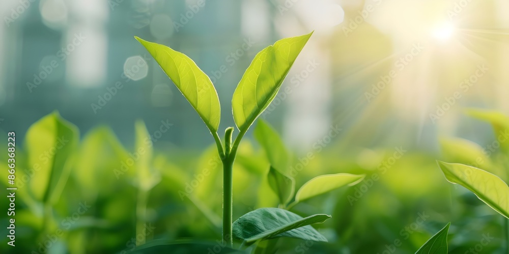 Fototapeta premium Ecofriendly factory replaces polluting factory to lower carbon emissions per Kyoto Protocol. Concept Ecofriendly Practices, Green Technology, Sustainable Manufacturing, Carbon Emissions Reduction