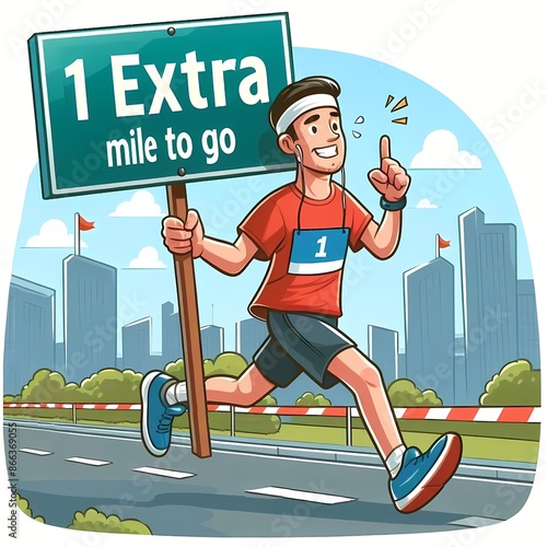 Go the extra mile (idiom), somebody running a marathon with a sign indicating they have one extra mile to go