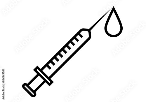 Icono negro de inyección con medicamento