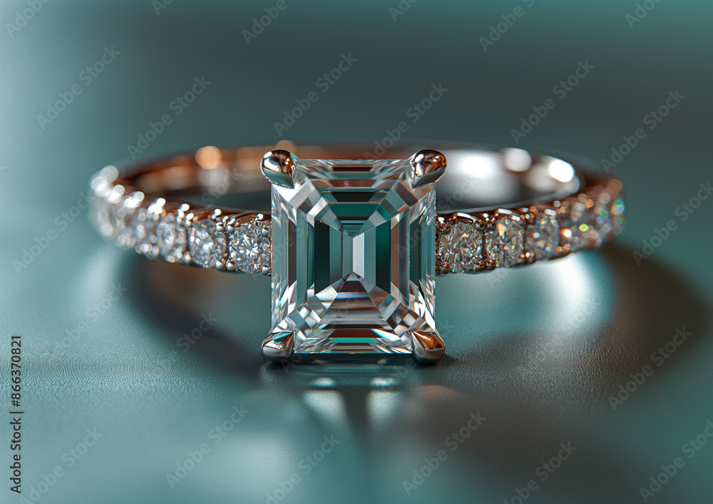 Simple Design of a Large Diamond Engagement Ring on Tiffany Blue Background Simple Design of a Large Diamond Engagement Ring on Tiffany Blue Background