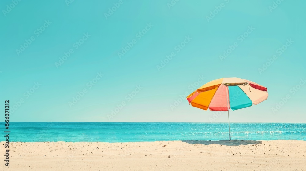 A simplistic beach holiday banner with a lone colorful beach umbrella on a solid background, perfect for social media.
A simplistic beach holiday banner with a lone colorful beach umbrella on a solid background, perfect for social media.