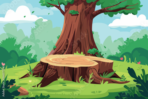 The tree trunk Flat style cartoon vector illustration. simple flat style tree design. Collection of tree stumps, isolated on white background. Vector illustration in flat style.