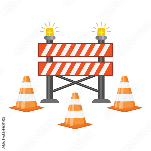 Stop traffic road barrier icon in flat style. Roadwork vector illustration on isolated background. Safety barricade sign business concept.