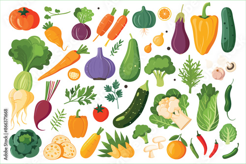 Seamless pattern of fresh vegetables. Collection of hand drawn vegetable illustrations isolated on white background. Set of various kinds of vegetable, isolated on a white background.