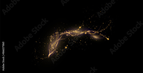 Magic glow PNG. The light effect sparkles along a curved path, sparkling with a brilliant, magical textured shimmer. Glowing stardust wave, shiny sparkles of magical starlight for web design and illus