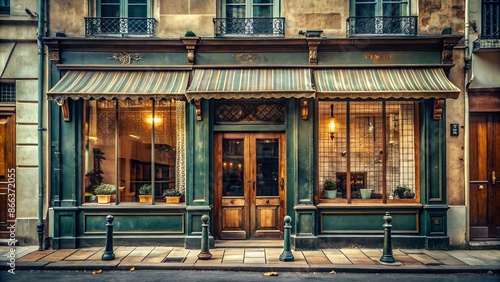 Vintage Parisian Storefront Facade Template - Retro French Architecture and Design