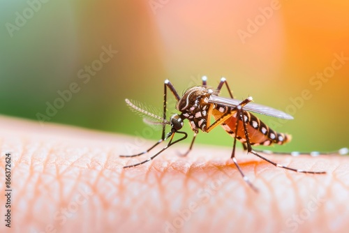 Wallpaper Mural Macro Shot of Aedes Mosquito Feeding on Human Skin in Vibrant Colors Torontodigital.ca