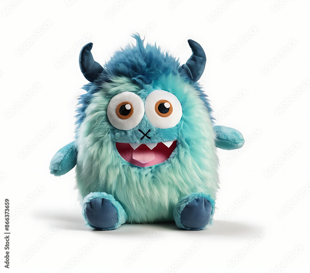 An adorable blue fuzzy monster plush toy with big eyes, horns, and a friendly smile. Perfect for cuddling, playtime, or as a unique gift. An adorable blue fuzzy monster plush toy with big eyes, horns, and a friendly smile. Perfect for cuddling, playtime, or as a unique gift.