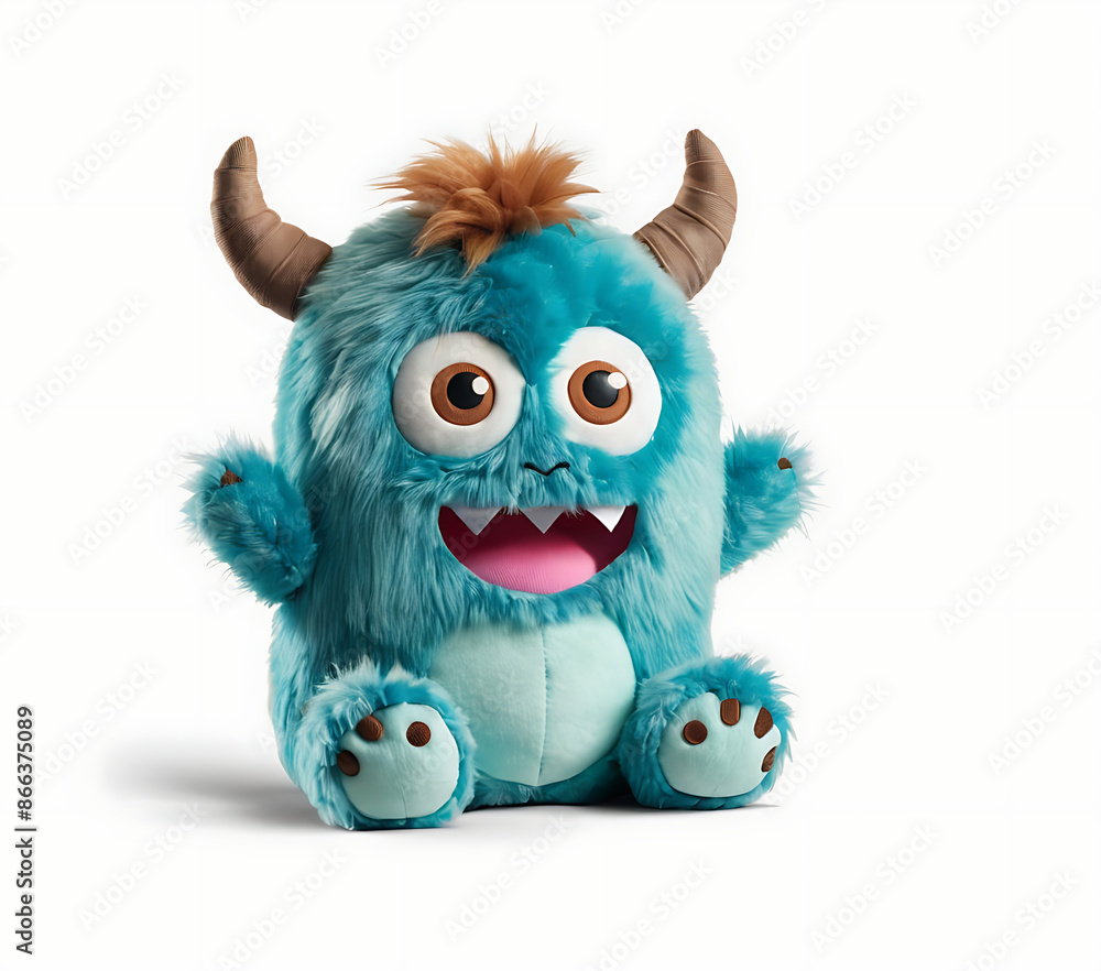 An adorable blue fuzzy monster plush toy with big eyes, horns, and a friendly smile. Perfect for cuddling, playtime, or as a unique gift. An adorable blue fuzzy monster plush toy with big eyes, horns, and a friendly smile. Perfect for cuddling, playtime, or as a unique gift.