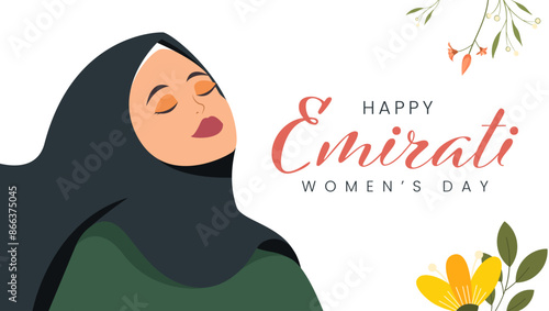 Emirates Women's Day Design with Female with Hijab Vector Illustration. Emirati Womens Day Template Suitable for Poster Banner Flyer Background. UAE Women's Day August.