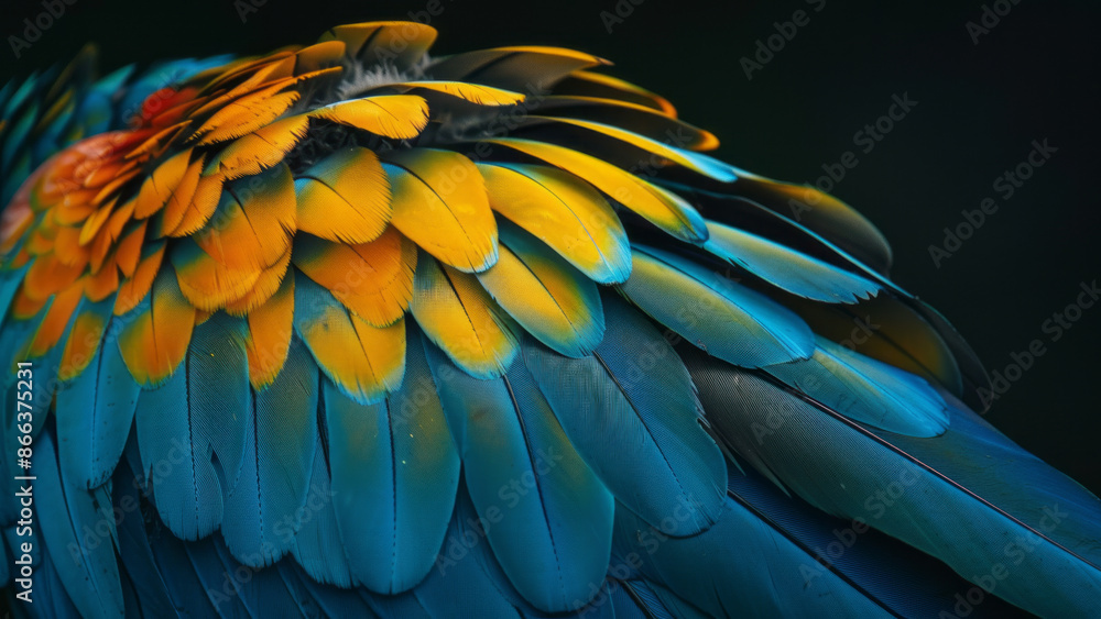 Fototapeta premium Vibrant Macaw Feathers in Close-Up Detail