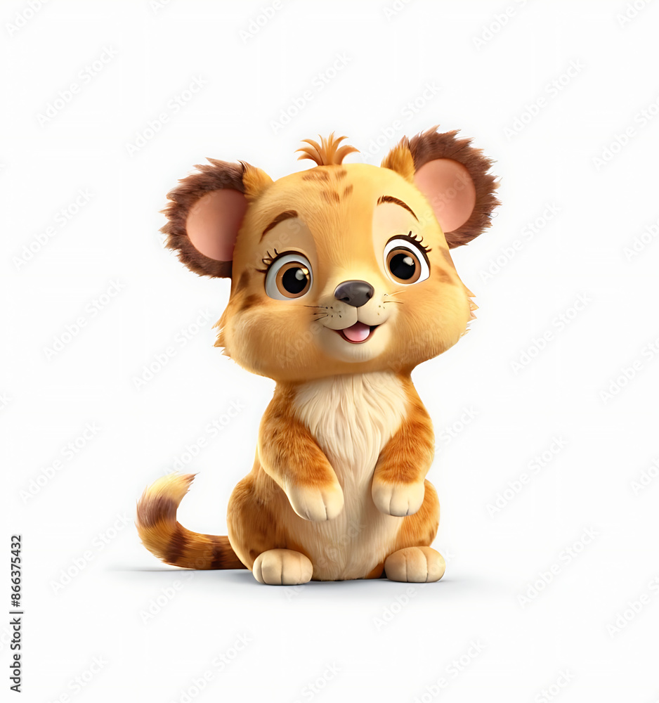 Obraz premium An adorable cartoon cheetah cub with bright eyes and a friendly smile, perfect for children's books, educational materials, or playful designs.