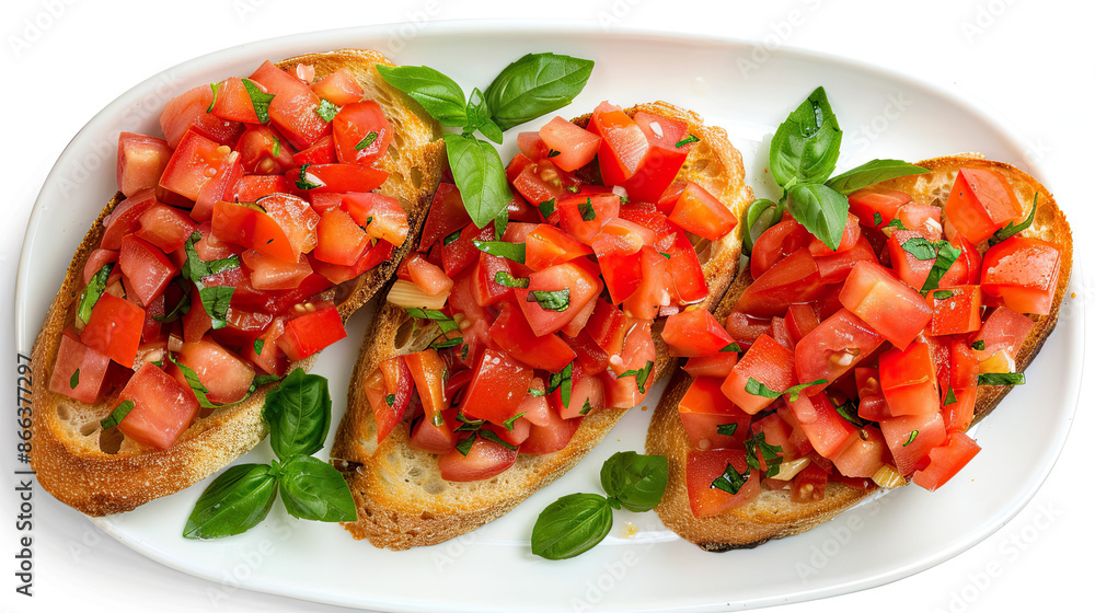 Bruschetta dish isolated on white background Bruschetta dish isolated on white background