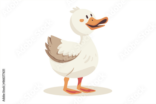 Happy Duck cartoon, isolated on a white background, Flat style cartoon vector illustration. cute duck vector illustration. with flat, cartoon, minimalist, 2d style isolated on white background. Duck.