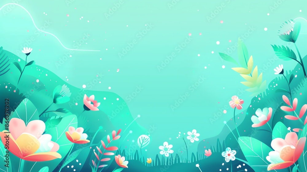 Soft green pastel background with space above for text flat design top view forest theme 3D render colored pastel Soft green pastel background with space above for text flat design top view forest theme 3D render colored pastel