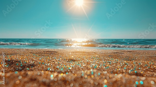 Fototapeta Naklejka Na Ścianę i Meble -  sand, glitter, sun, amazing view, coast foaming sea wave close up
