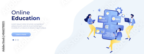 Online education concept. Vector layout for website page. Illustration in flat style with people. Online Teamwork. Vector illustration EPS 10