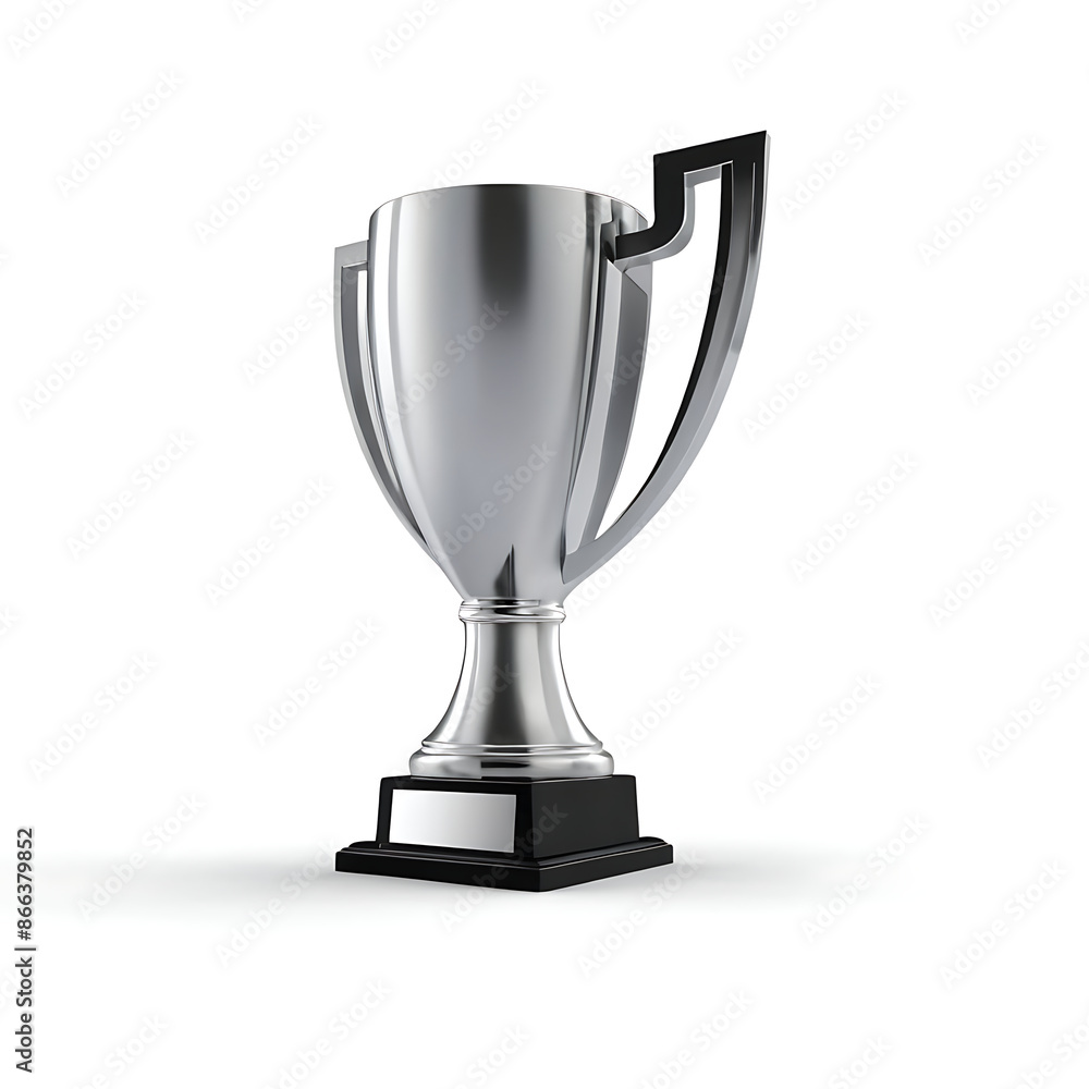 A gleaming silver trophy cup with a black base and blank nameplate, signifying achievement and victory. Ideal for sports, contests, or corporate award ceremonies. A gleaming silver trophy cup with a black base and blank nameplate, signifying achievement and victory. Ideal for sports, contests, or corporate award ceremonies.