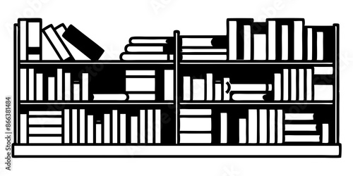 Silhouette of a bookcase library in vector illustration. Bookcase library silhouette in a vector illustration.