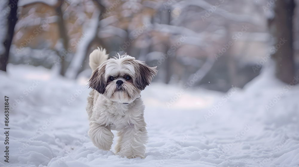 Adorable fluffy dog walking through a snowy forest, capturing the beauty of winter and the joy of a pet enjoying the outdoors. Adorable fluffy dog walking through a snowy forest, capturing the beauty of winter and the joy of a pet enjoying the outdoors.