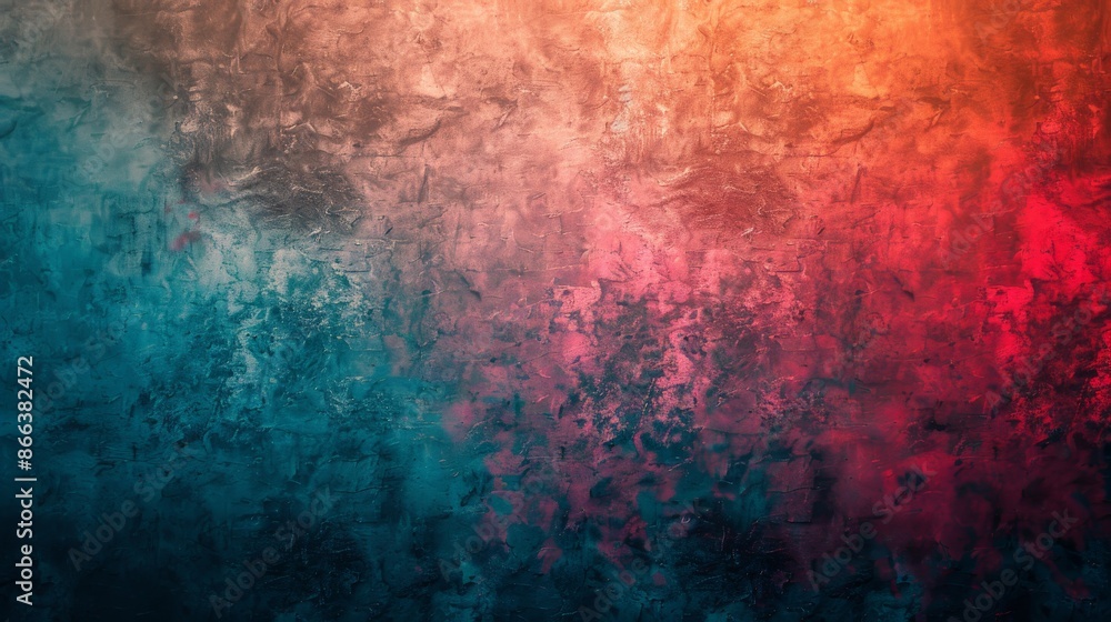 A grainy texture with an abstract gradient of blue, orange, and red hues. Unique texture of the wall A grainy texture with an abstract gradient of blue, orange, and red hues. Unique texture of the wall