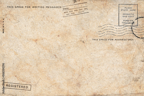 Backside of old postcard with dirty stain