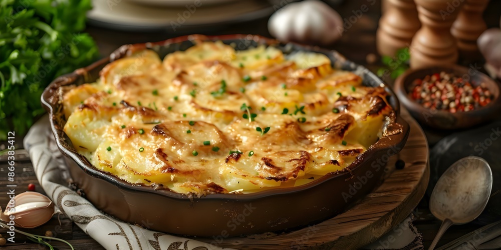Delectable French Cuisine Creamy Potato Gratin Dauphinois as a Side Dish (Food Photography). Concept Food Photography, French Cuisine, Creamy Potato Gratin, Side Dish, Delectable Plates Delectable French Cuisine Creamy Potato Gratin Dauphinois as a Side Dish (Food Photography). Concept Food Photography, French Cuisine, Creamy Potato Gratin, Side Dish, Delectable Plates