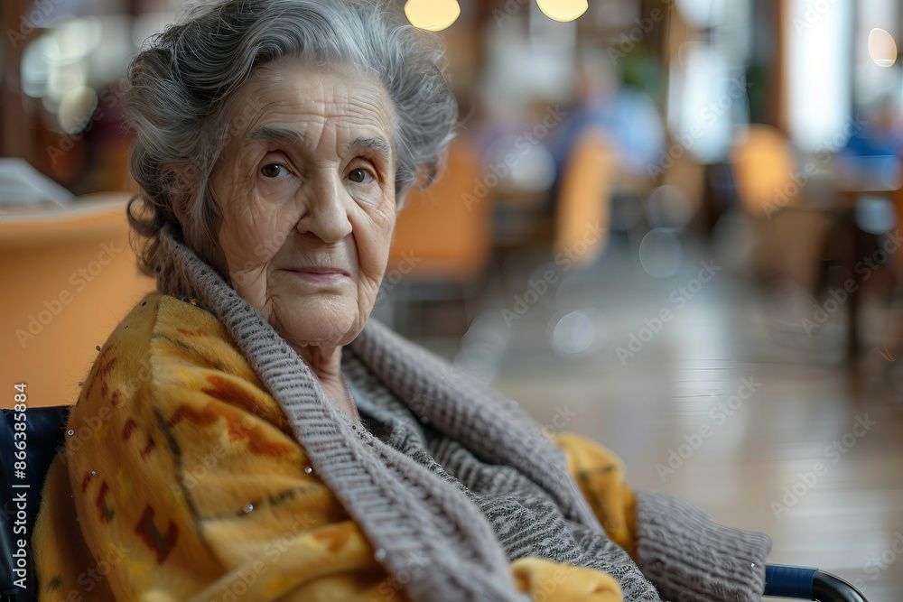 Lifestyle of disabled mature old woman on wheelchair at home AI generative concept Lifestyle of disabled mature old woman on wheelchair at home AI generative concept