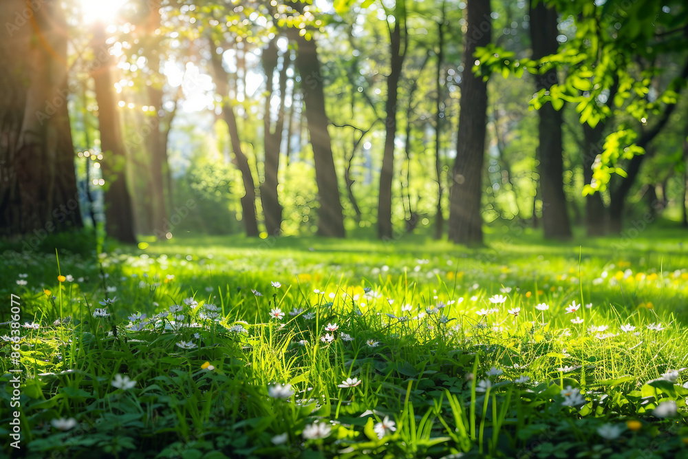 Fototapeta premium Picture of summer day green forest landscape AI generative