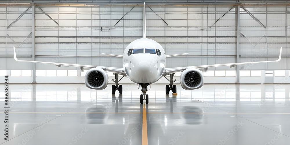 A passenger plane undergoing maintenance with open engine and fuselage in a hangar. Concept Aircraft Maintenance, Hangar Scene, Airplane Engine, Fuselage Inspection, Aviation Industry A passenger plane undergoing maintenance with open engine and fuselage in a hangar. Concept Aircraft Maintenance, Hangar Scene, Airplane Engine, Fuselage Inspection, Aviation Industry