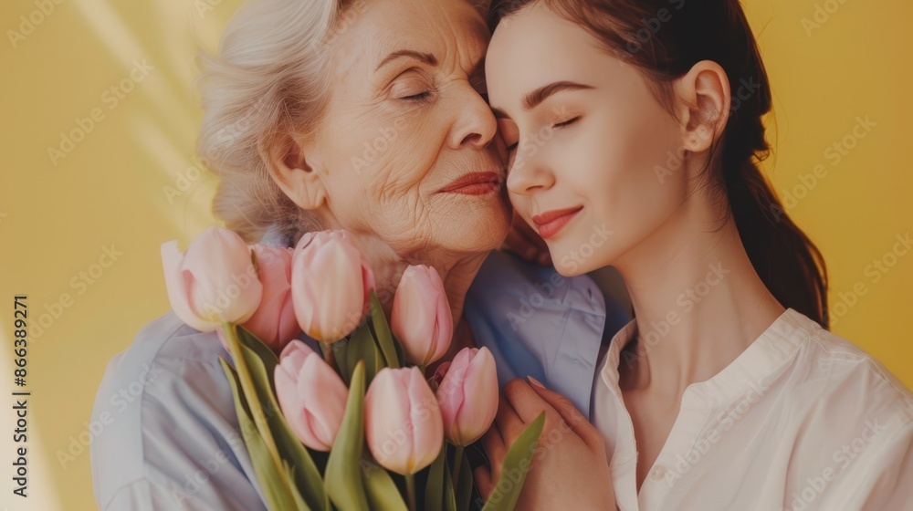 The grandmother with tulips The grandmother with tulips
