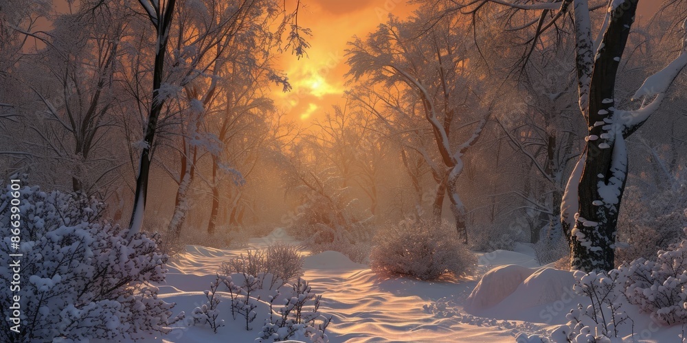 Naklejka premium Majestic Winter Sunrise in Forest