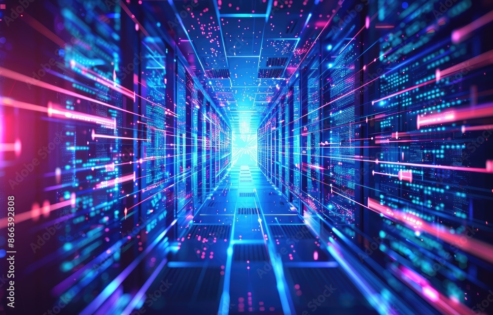 Digital Data Flowing Through Server Racks Digital Data Flowing Through Server Racks