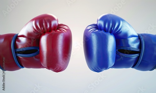 Red and blue boxing gloves face off against each other, representing competition, conflict, and sportsmanship.