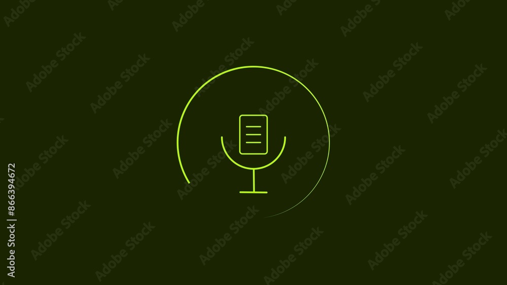 Voice recording and performance microphone button icon lime green color 4k illustration on gray background. Voice recording and performance microphone button icon lime green color 4k illustration on gray background.
