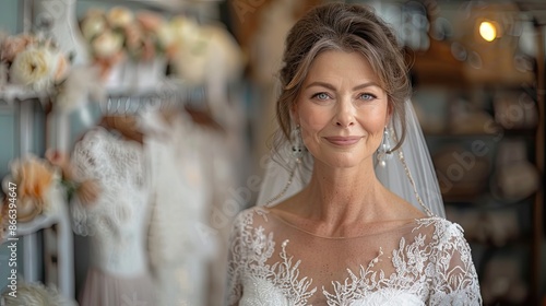 lovely lady standing in a wedding salon