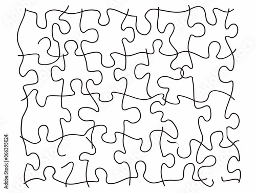 One-Line Drawing: Puzzle Pieces Perfectly Interlocking