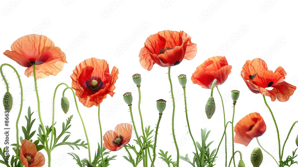 Naklejka premium Red Poppy Flowers in Bloom