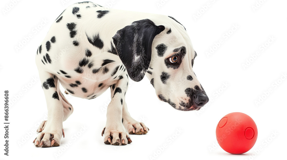 Dalmatian dog looking at the ball isolated on a transparent background Dalmatian dog looking at the ball isolated on a transparent background