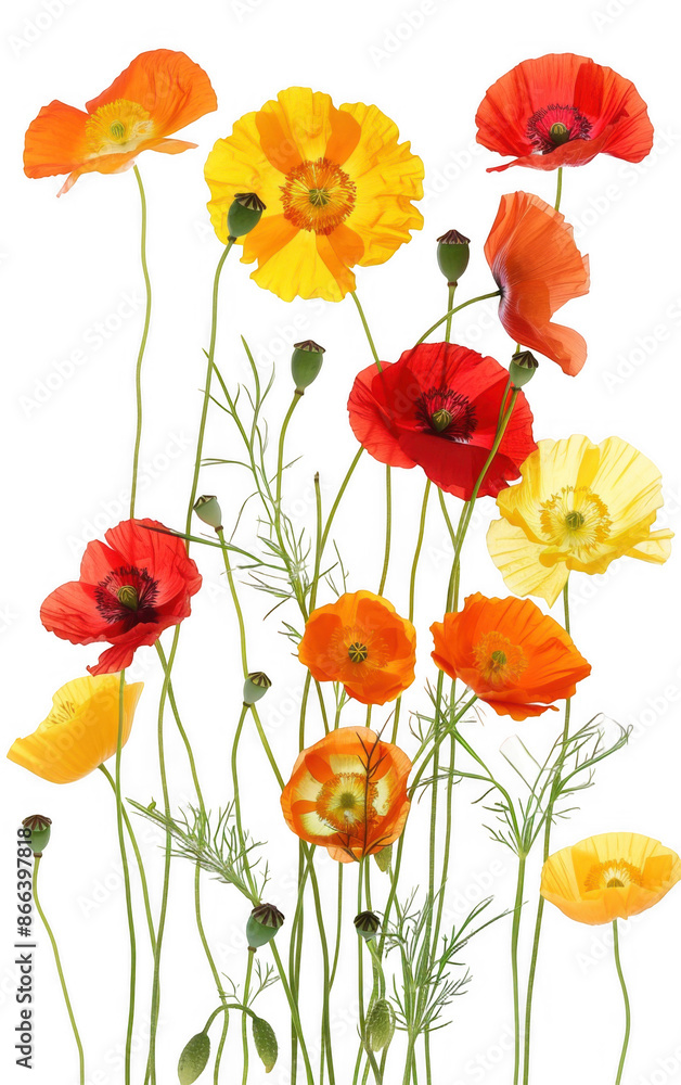 Fototapeta premium Vertical Arrangement of Colorful Poppy Flowers