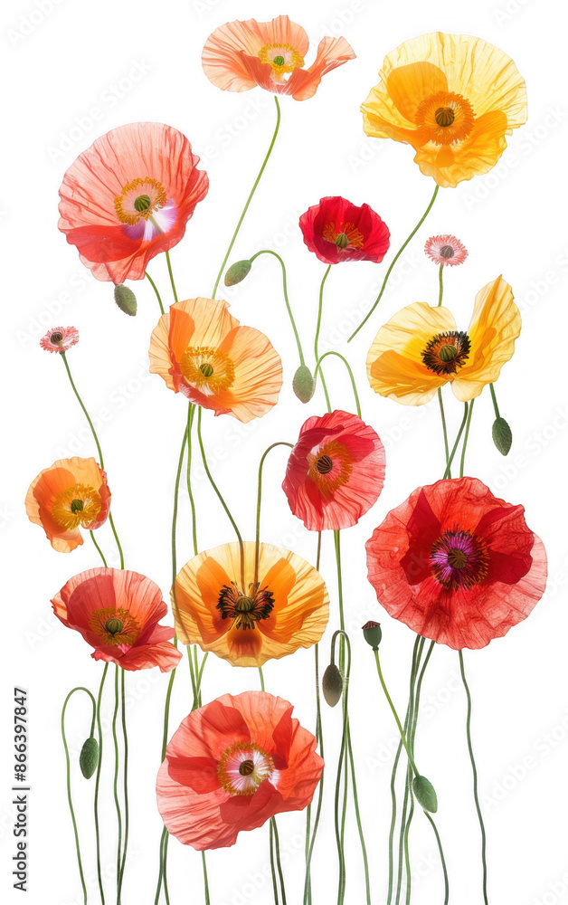 Fototapeta premium Vertical Arrangement of Colorful Poppy Flowers