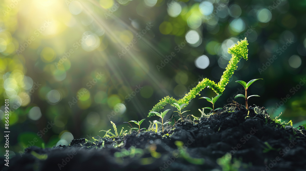 Symbolic Growth and Development of Nature: Graph Line with Green Leaves ...