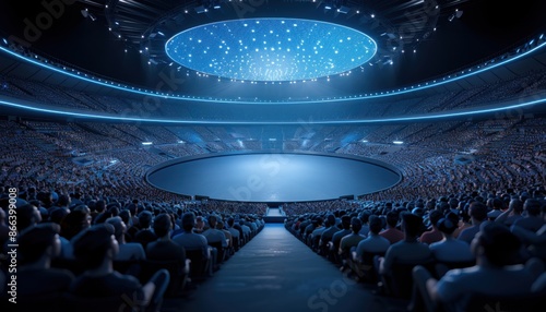 A stadium full of people watching a game