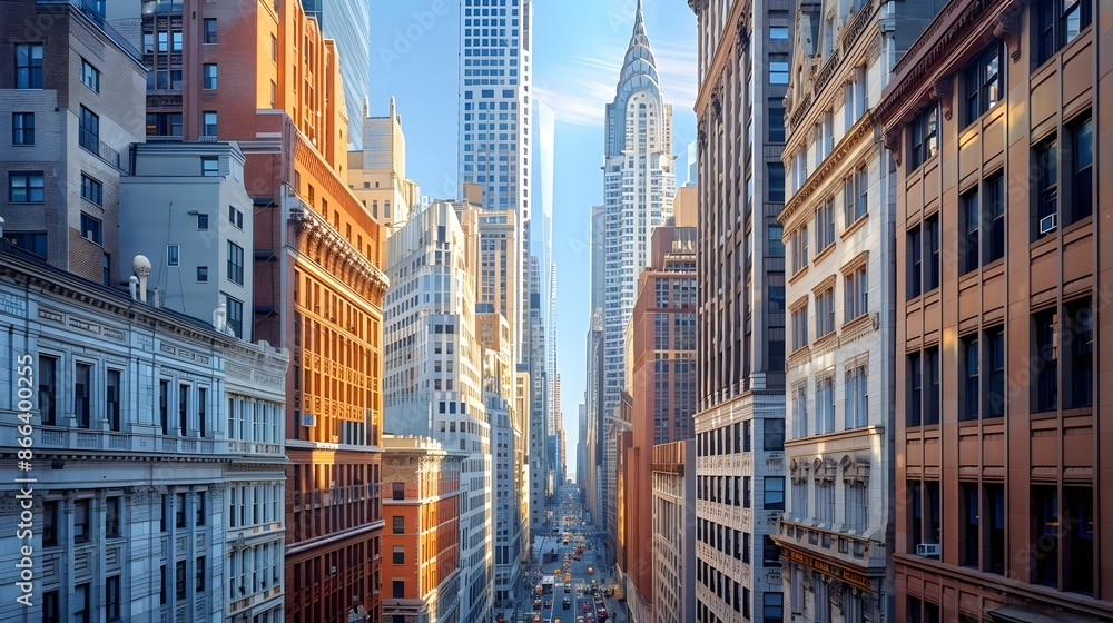 Obraz premium Architectural Diversity in the City Skyline with Historic and Modern Tall Buildings