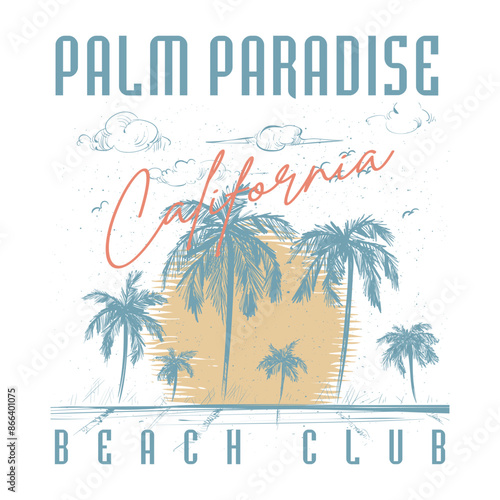 California typography for t-shirt print, and vector illustration.Vector illustration on the theme of surf and surfing in California. Grunge background. Typography, t-shirt graphics, print, poster,