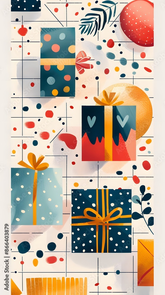 Colorful abstract illustration of gift boxes with bows, perfect for holiday themes and festive occasions. Colorful abstract illustration of gift boxes with bows, perfect for holiday themes and festive occasions.