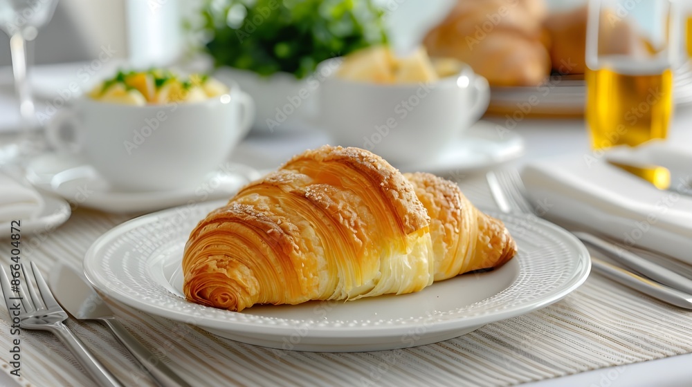 Croissant close-up on plate, table setting Croissant close-up on plate, table setting