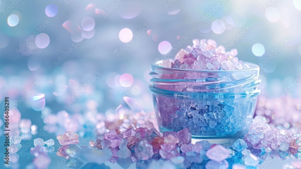 Jar filled with colorful crystals sparkles light Jar filled with colorful crystals sparkles light