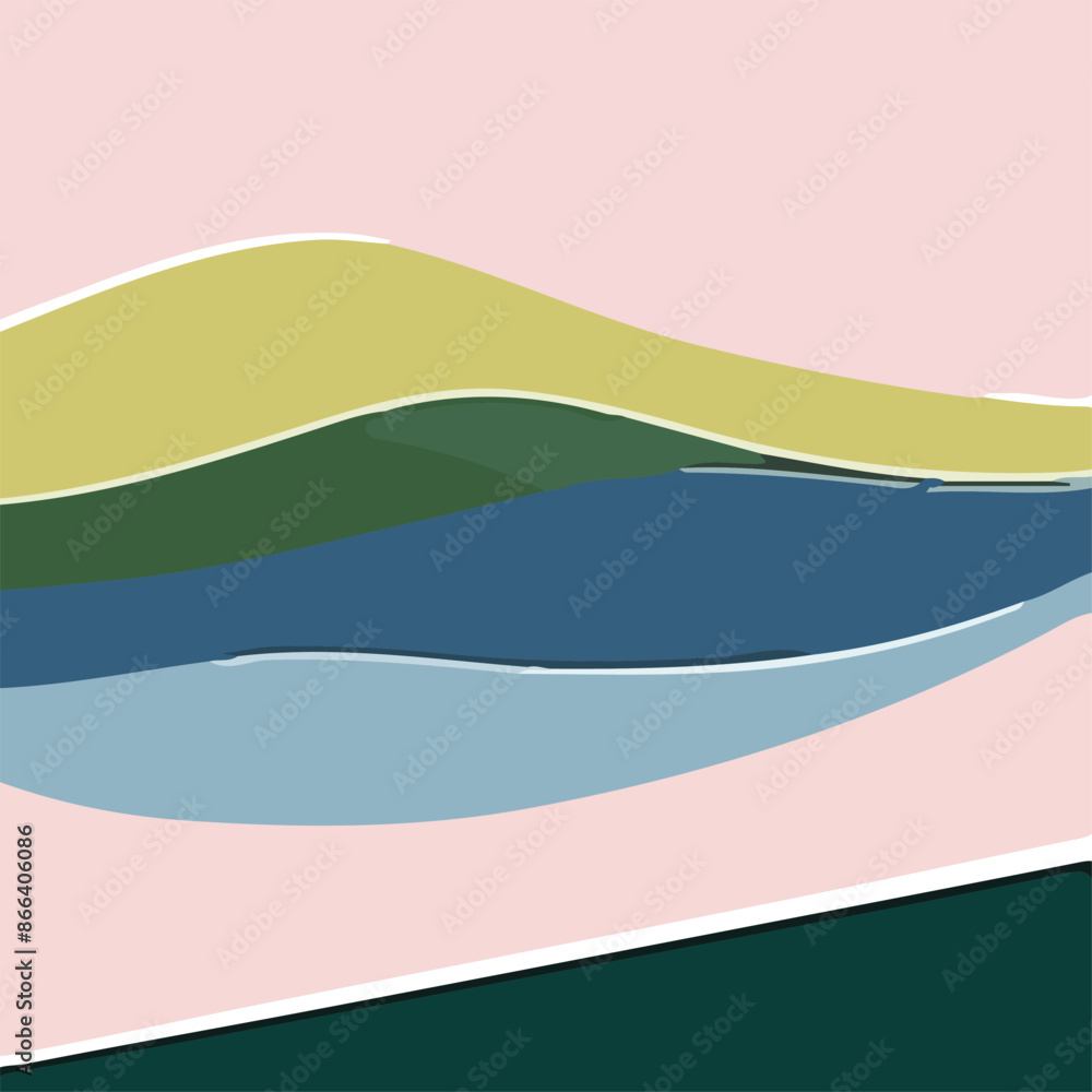 Obraz premium Minimalist Green Hills Landscape vector