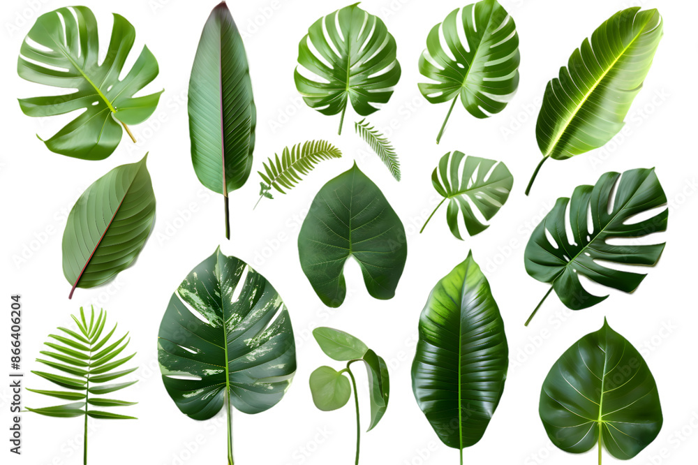 Set of Tropical leaves isolated on transparent background Set of Tropical leaves isolated on transparent background